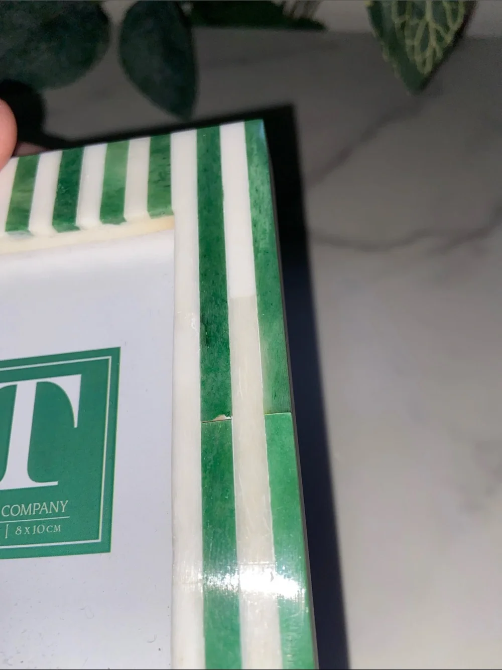 Two's Company Celebration Stripe Emerald and White Striped 3x4 Mini Photo Frame